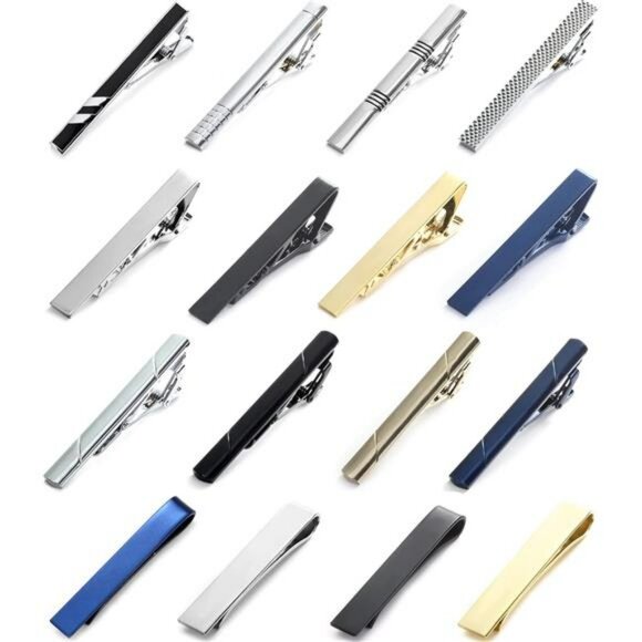 Mens tie clips set silver necktie bar tack pins business formal accessories - Picture 1 of 8